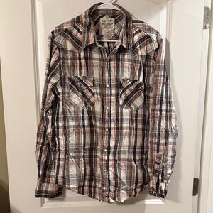 Levi's Men's Casual Weatern Plaid Shirt pearl snap L